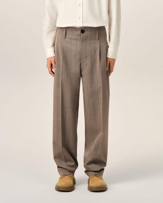 AMI Natural Striped Wool Two-Pleats Trousers for men