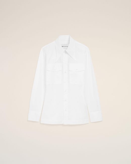 AMI Natural Cotton Sharp Collar Fitted Shirt