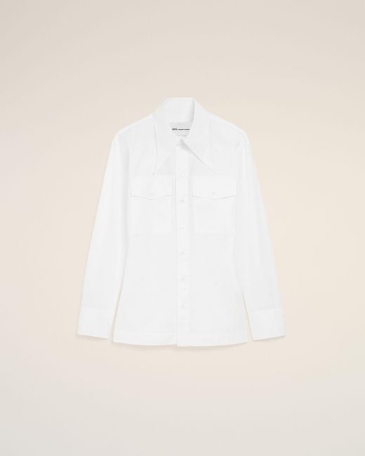 AMI Natural Cotton Sharp Collar Fitted Shirt