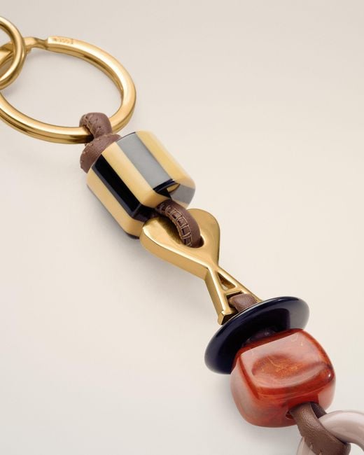AMI Natural Leather And Metal Ami De Coeur Pearls Keyring