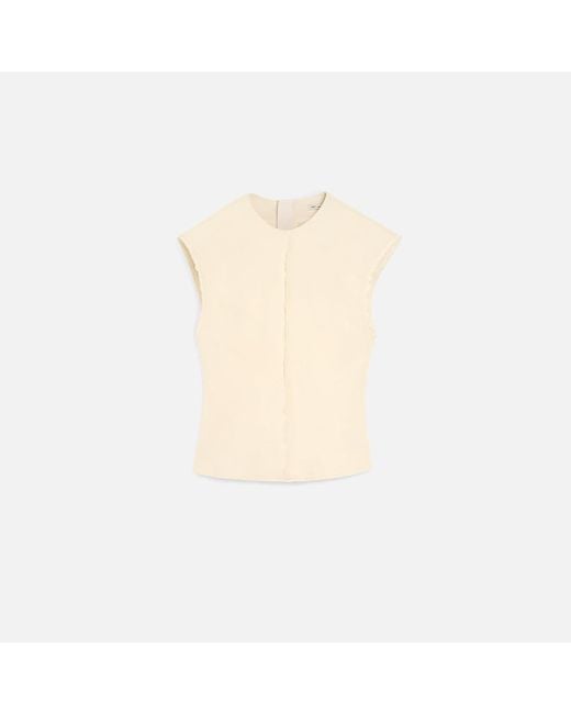 AMI Natural Sleeveless Raw Edge Details Top