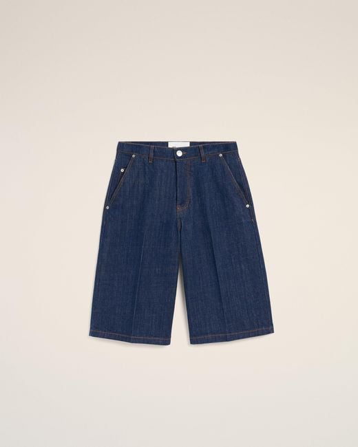 AMI Blue Cotton Loose Bermuda Shorts for men