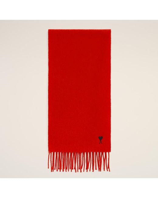 AMI Red Wool Scarf With Ami De Coeur