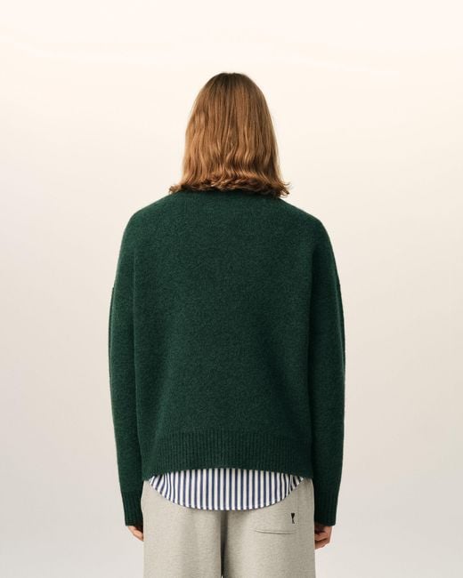 AMI Green Crewneck Alpaca Sweater With Ami De Coeur