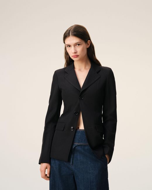 AMI Black New Wool Single Breasted Fitted Jacket