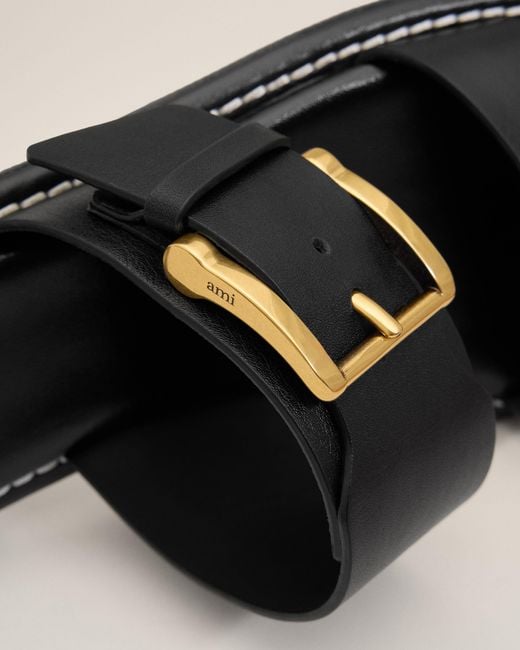 AMI Natural Cow Leather Buckle Sandals