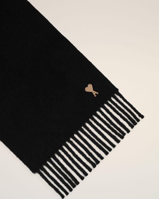 AMI Black Wool Scarf With Ami De Coeur Patch