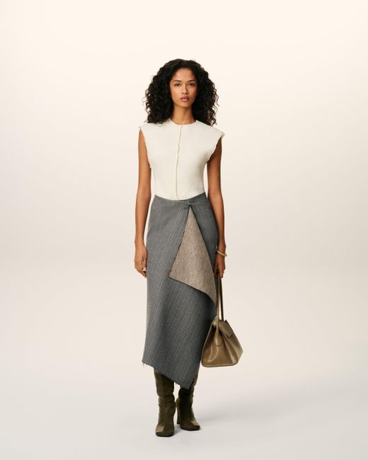 AMI Gray Wool Midi Herringbone Wrapped Skirt