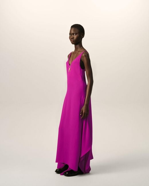 AMI Pink Long Silk-Blend Godet Dress