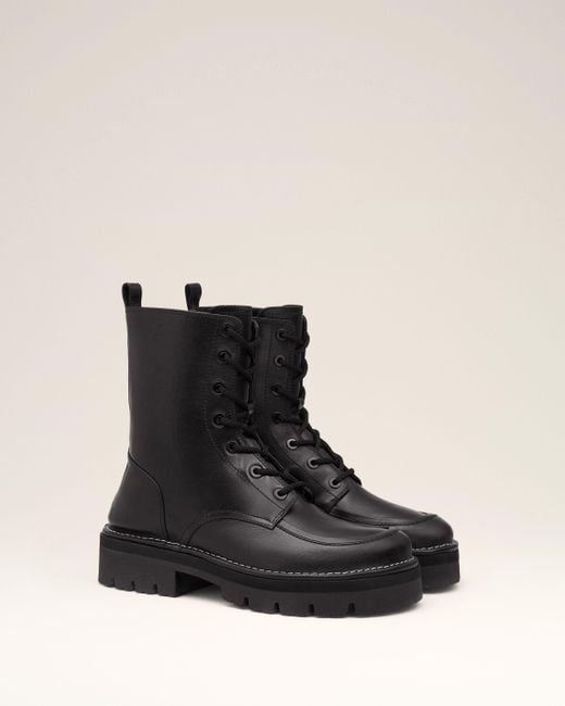 AMI Black Leather Anatomical Toe Laced Up Boots