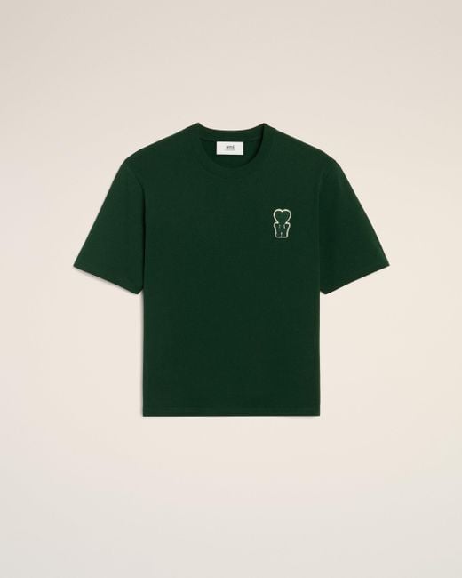 AMI Green Cotton Boxy Fit T-Shirt With Patch