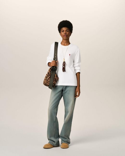 AMI Natural Cotton Longsleeves T-Shirt With Ami De Coeur