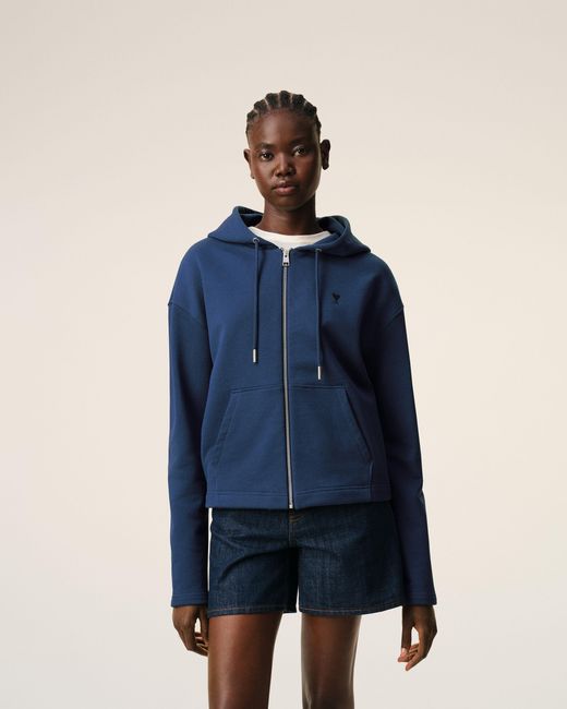 AMI Blue Cotton Ami De Coeur Zipped Hoodie