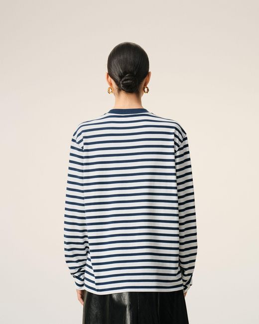 AMI Blue Cotton Long Sleeves Mariniere Ami De Coeur T-Shirt