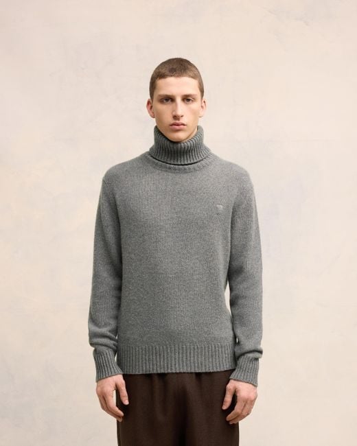 AMI Gray Cashmere Ami De Coeur Turtle Neck Sweater for men