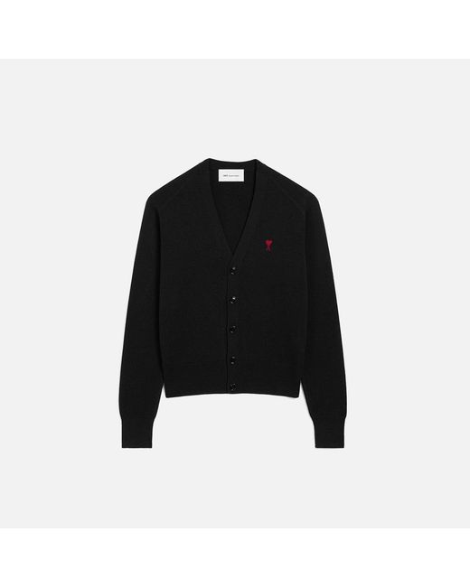 AMI Black Wool Cardigan With Contrasted Ami De Coeur for men