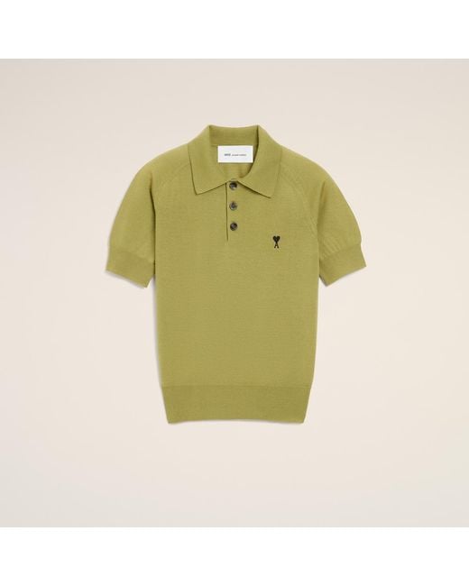 AMI Green Wool Short Sleeves Ami De Coeur Polo
