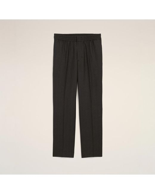 AMI Black Elasticated-Waist Striped Wool Trousers for men