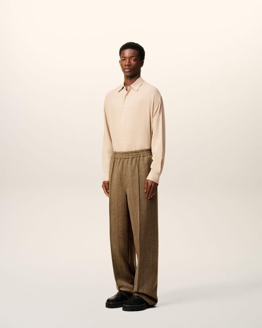 AMI Natural Wool Herringbone Elasticated Trousers