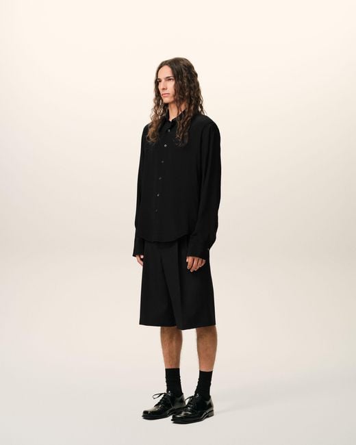 AMI Black Blended Silk Sharp Collar Adjusted Shirt for men
