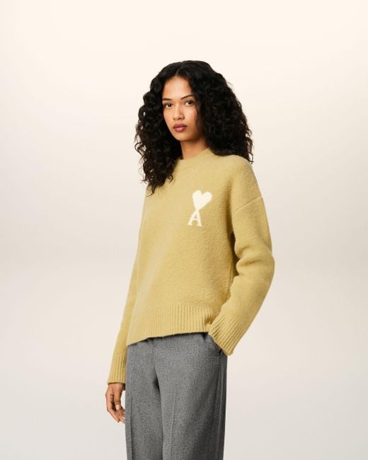 Pull Jaune Col Rond Ami De Coeur En Alpaga Anis & Ecru AMI en coloris Yellow