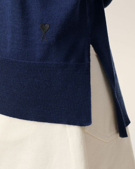 AMI Blue Bleu Thin Wool Crewneck Ami De Coeur Sweater