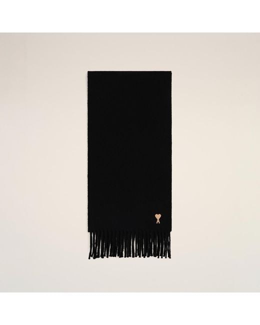 AMI Black Wool Scarf With Ami De Coeur Patch