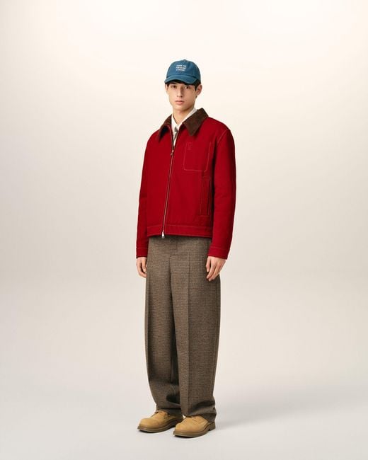 AMI Red Cotton Zipped Jacket With Ami De Coeur for men
