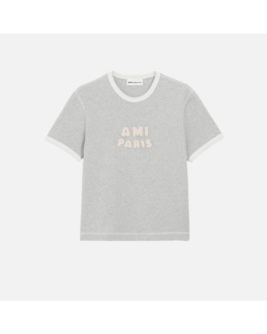 AMI Gray Cotton Knitted Patch T-Shirt