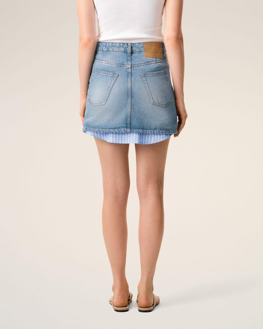 AMI Blue Cotton Mini Skirt
