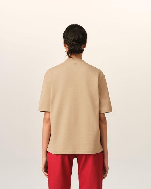 AMI Natural Cotton T-Shirt With Embossed Ami De Coeur