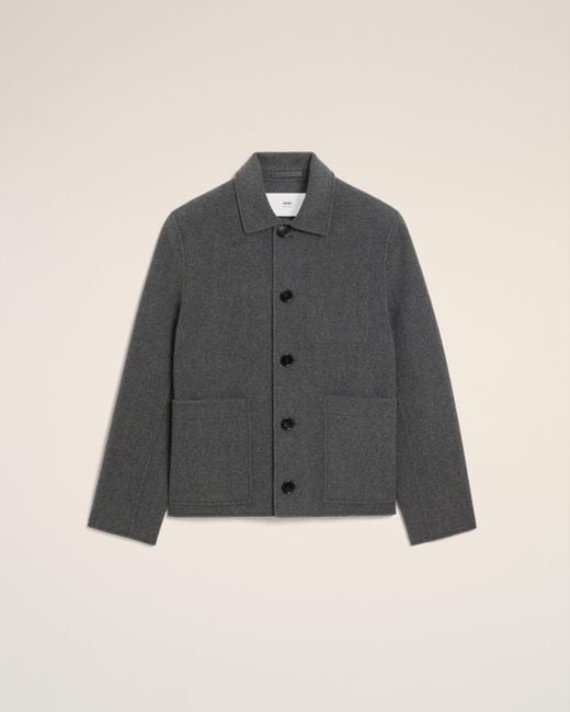 AMI Gray Wool Boxy Buttoned Jacket for men