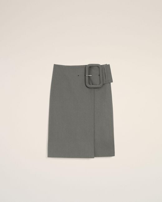 AMI Gray New Wool Big Buckle Belted Midi Skirt