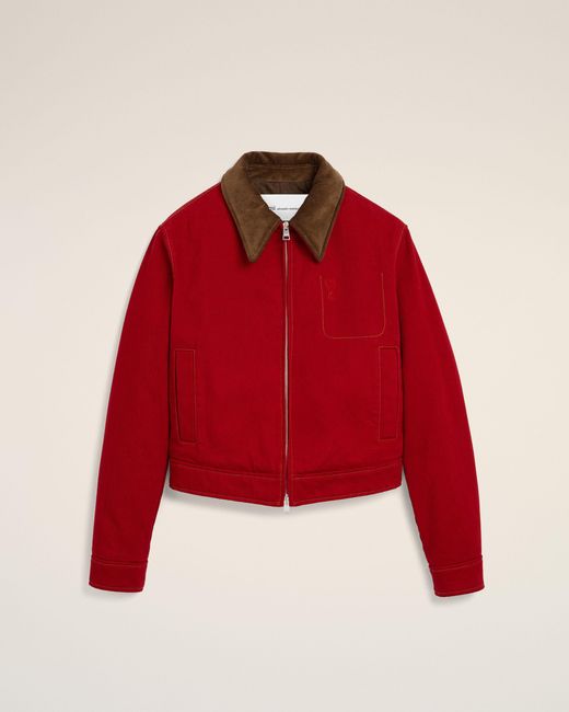 AMI Red Cotton Zipped Jacket With Ami De Coeur