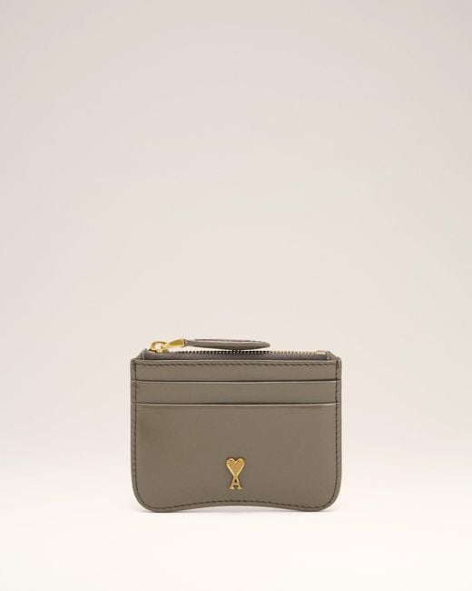 AMI Natural Glazed Leather Paris Paris Zipped Card Holder