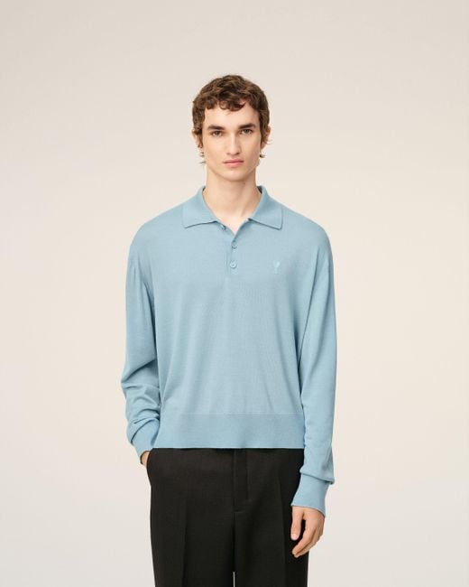 AMI Ami De Coeur Polohemd Aus Blauer Wolle Blau in Blue für Herren