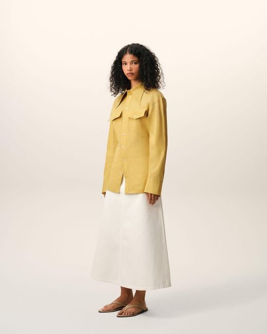 AMI Yellow Cotton Sharp Collar Fitted Shirt