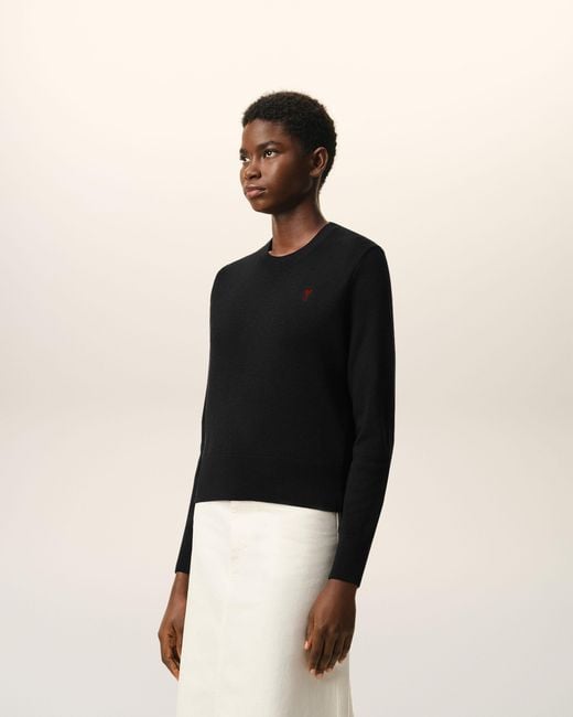 AMI Black Wool Sweater With Crew Neck