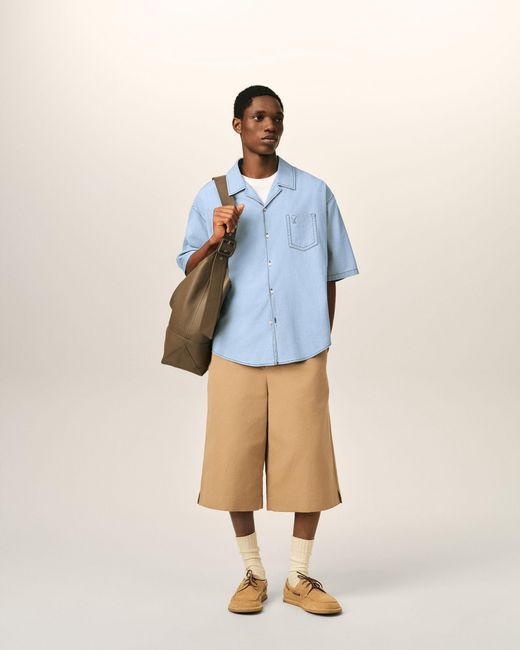 AMI Blue Boxy Cotton Short-Sleeve Shirt With Ami De Coeur for men