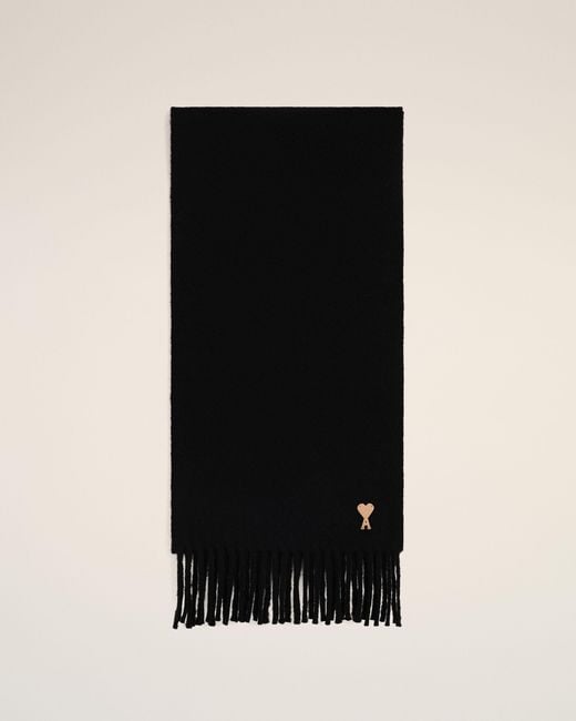 AMI Black Wool Scarf With Ami De Coeur Patch