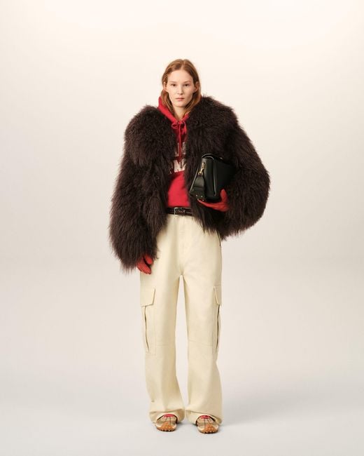 AMI Brown Lamb Shearling Short Jacket