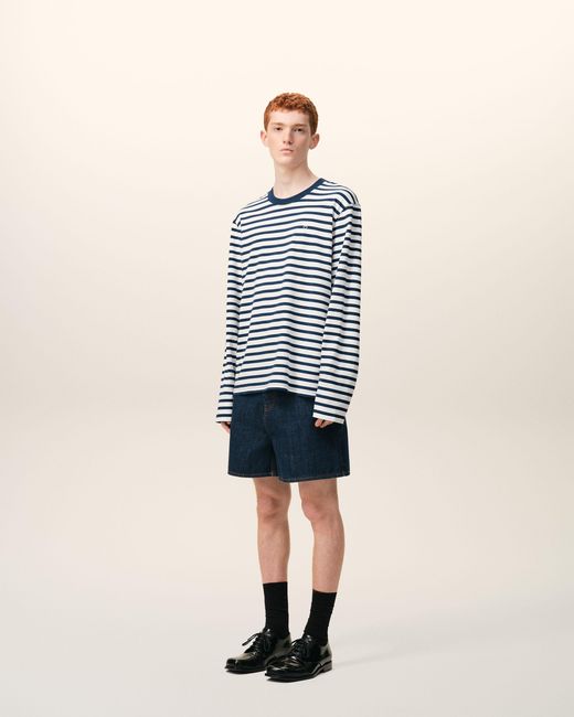 AMI Blue Cotton Long Sleeves Mariniere Ami De Coeur T-Shirt