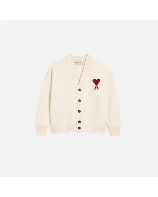 AMI Natural Wool Cardigan With Ami De Coeur