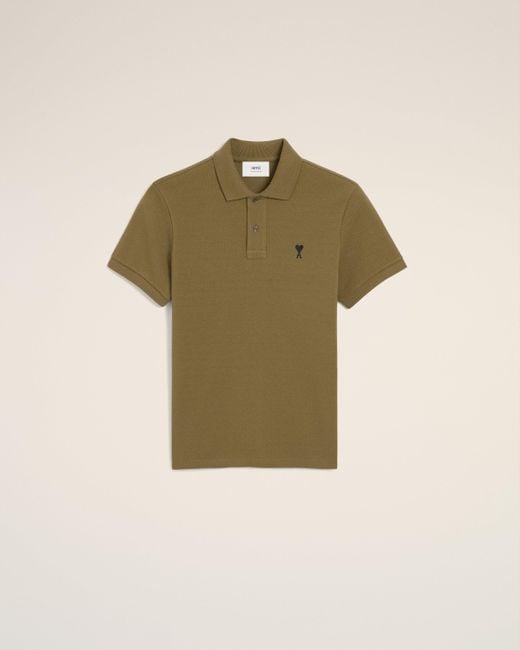 AMI Green Cotton Contrasted Ami De Coeur Polo Shirt for men