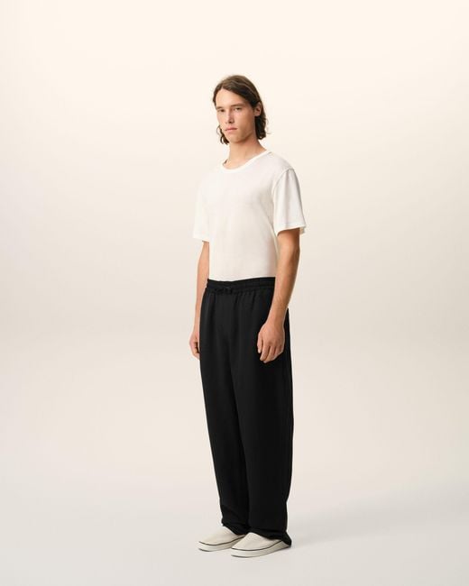 AMI Black Blended Linen Elasticated Waist Trousers for men