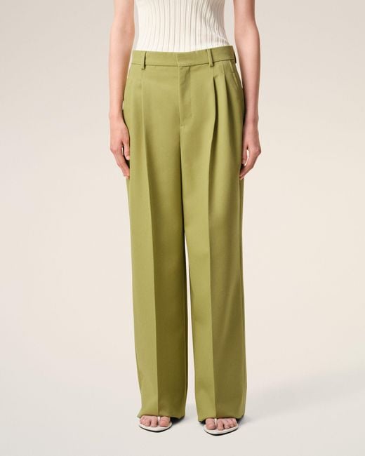 AMI Green New Wool Low Waist Wide Trousers