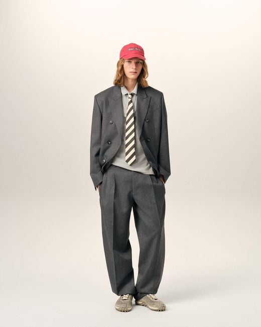 AMI Gray Two-Pleats Wool Trousers for men