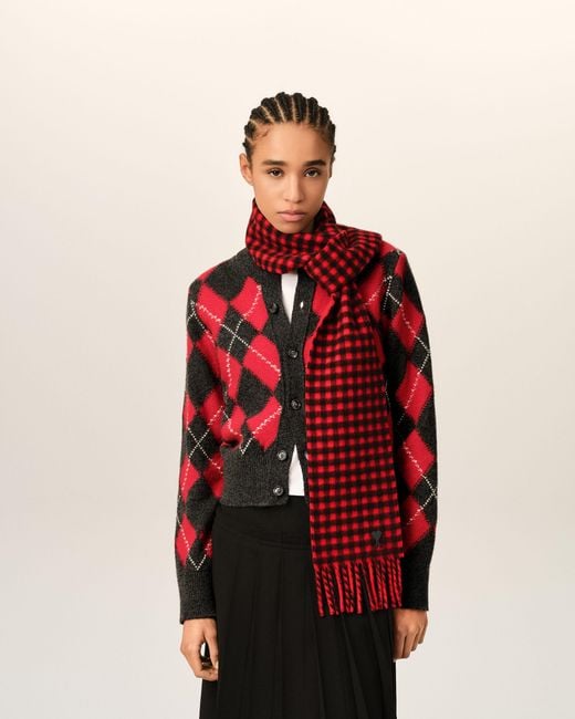 AMI Checkered Wool Scarf With Ami De Coeur