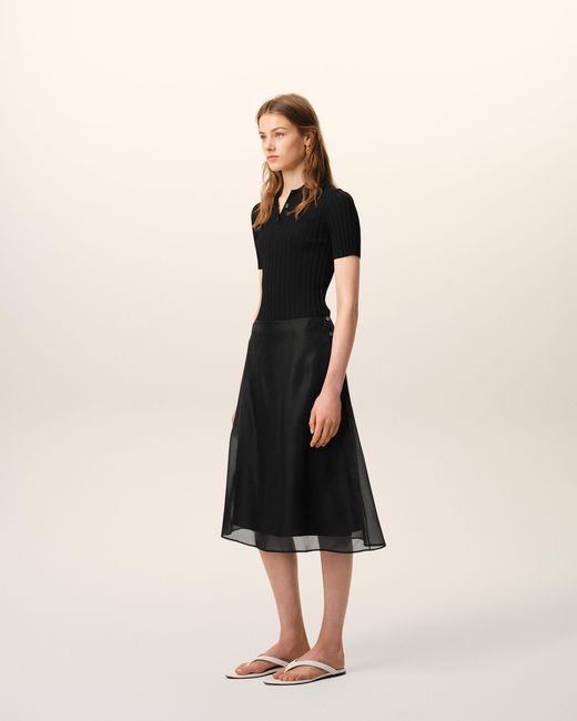 AMI Black Silk Midi Sheer Underskirt Trapeze Skirt