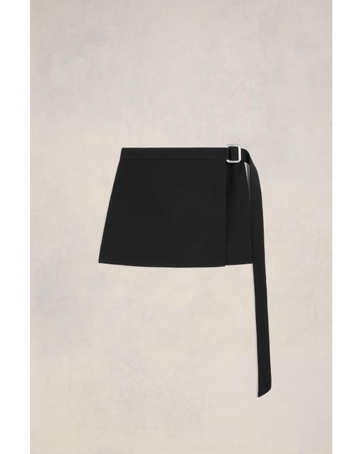 AMI Black Mini Belted Skirt With Slit